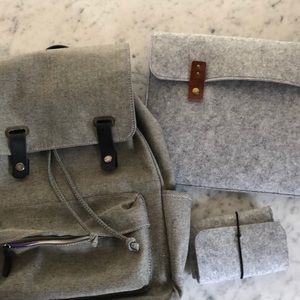 Gray bookbag, lap top case & computer charger case